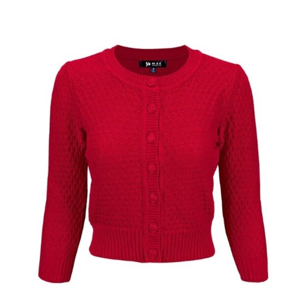 Women's Cardigan Sweater Retro Vintage Pinup Style Cute Pattern Cropped Daily - Picture 1 of 3